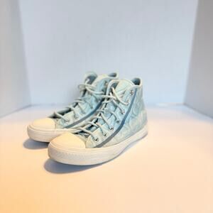 Converse Chuck Taylor High Top light Teal Blue Heart Quilted Shoes Womens 6